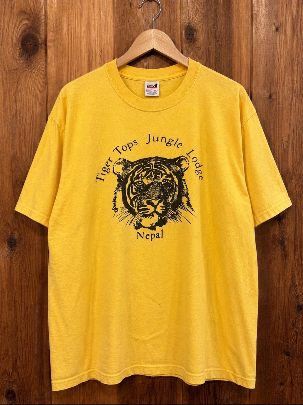Vintage Tiger Tops Jungle Lodge Nepal Tiger Graphic Tee Yellow XL Travel Shirt